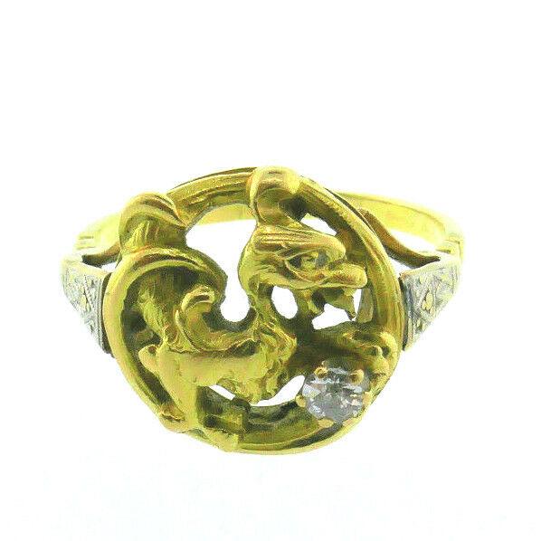 Victorian 18k Yellow Gold Diamond Dragon Rooster (1 of 3)