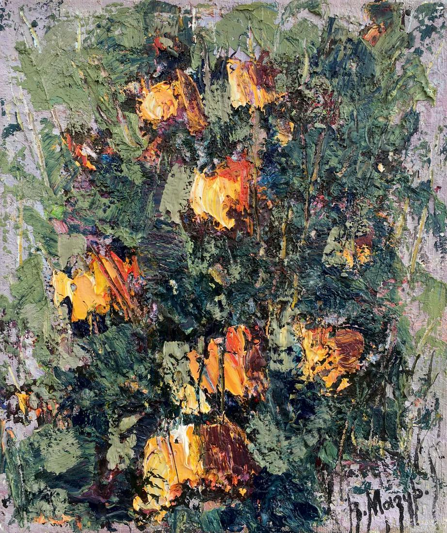 Abstract oil painting Flowers Mazur Vladimir: №85AAA *** ABOUT THIS PAINTING *** * TITLE: "Flowers" * ARTISTS: Mazur Vladimir * SIZE: 28x24 cm/'11.02x9.44 inches' * MEDIUM: oil, canvas * HAND PAINTED: Original painting from our collection *