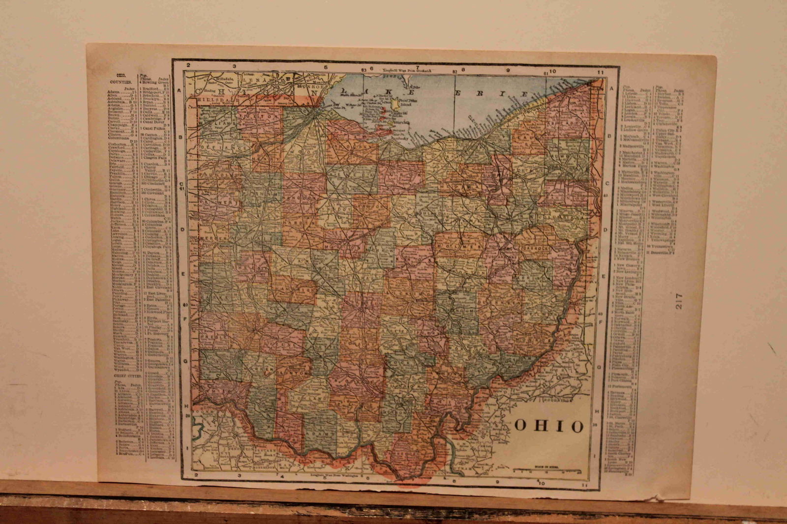 1887 Map of Ohio: Author: Watson Title: 1887 Map of Ohio Medium: Ink on Paper Dimensions: 14.5"X11" Map of Ohio dated 1887. Printed and published by Watson in Chicago. Part of his World Atlas. Key lower right. With ext