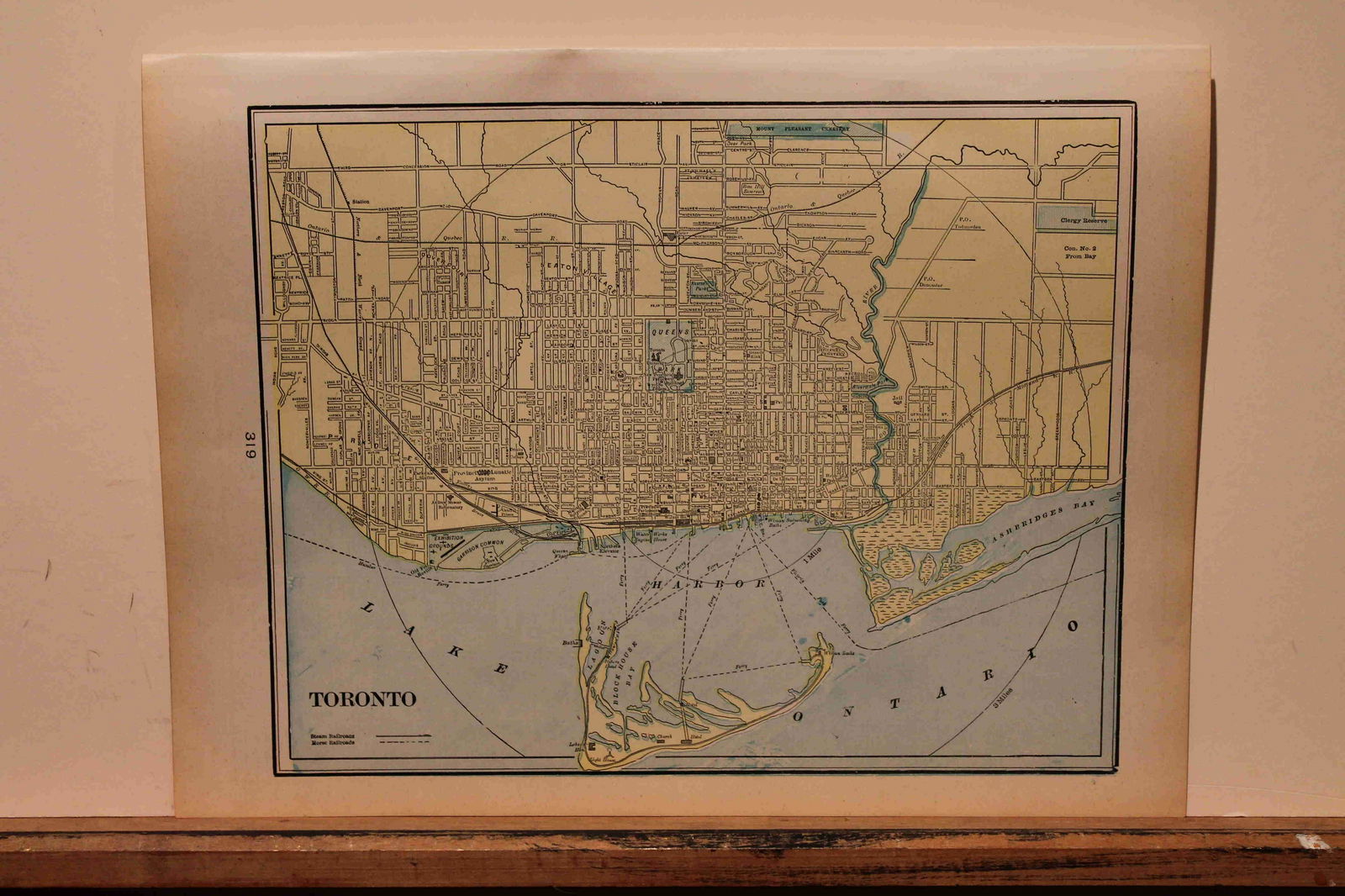 1895 Map of Toronto: Author: Cram Title: 1895 Map of Toronto Medium: Ink on Paper Dimensions: 14.5"X11" Map of Toronto dated 1895. Engraved and published by George Cram in Chicago. Part of his World Atlas. With Steam and