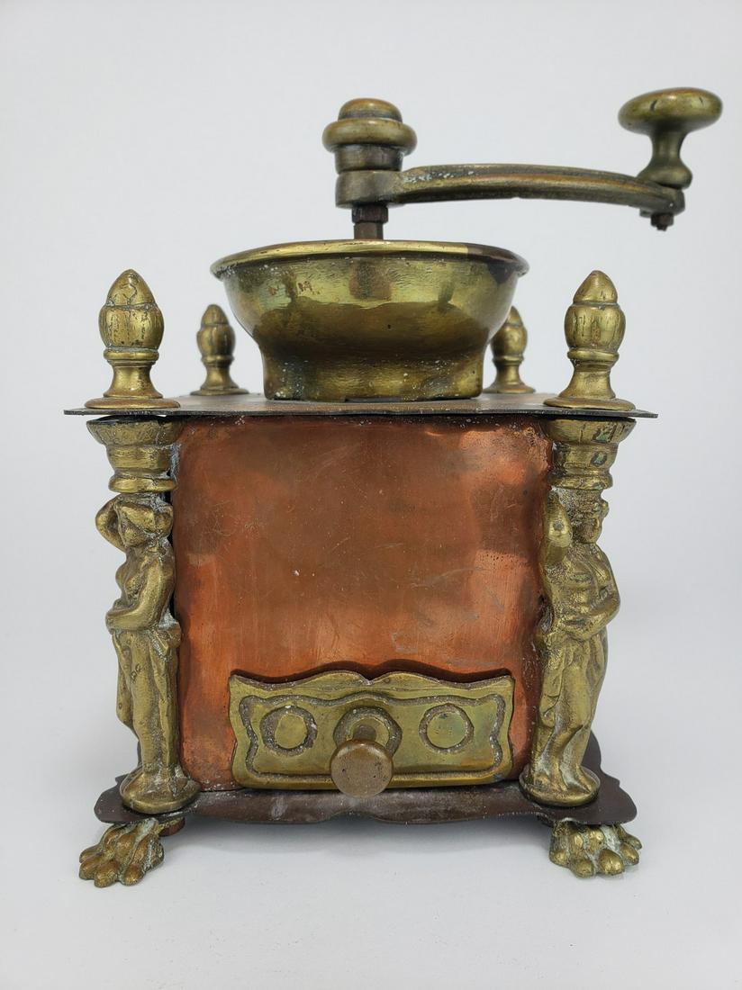 Brass & Copper Coffee Grinder w/ Figural Columns (1 of 8)