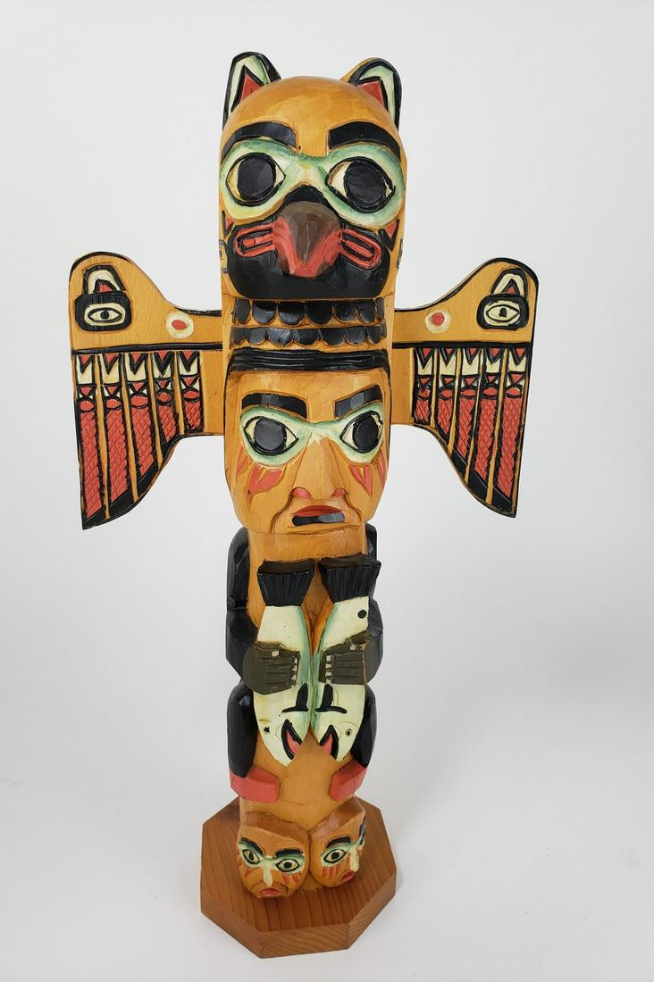 Northwest Native Cedar Totem Pole, signed (1 of 7)