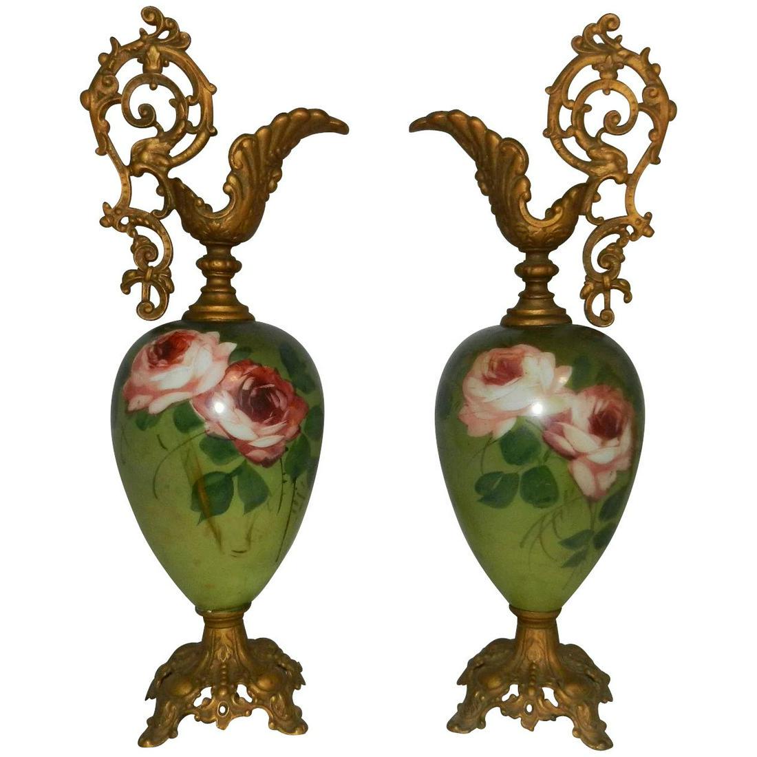 Antique Victorian Hand Painted Mantle Ewers (1 of 9)