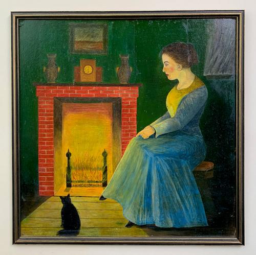 Homey Hearthside Vintage Folk Art Painting (1 of 4)