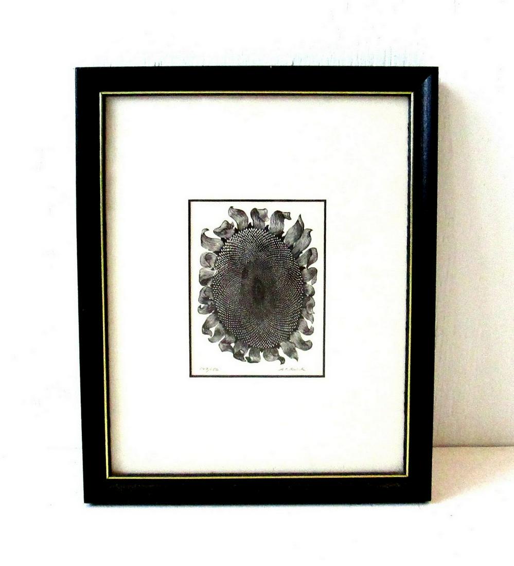 Fantastic Sunflower Litho: Title: Fantastic Sunflower Litho Date/Period: C 1975 Dimension: 10 7/8"H X 8 7/8"W (frame), 4 1/2" X 3 1/2" sight Materials: Ink on Paper Additional Information: Limited edition 149/150 very fine drie