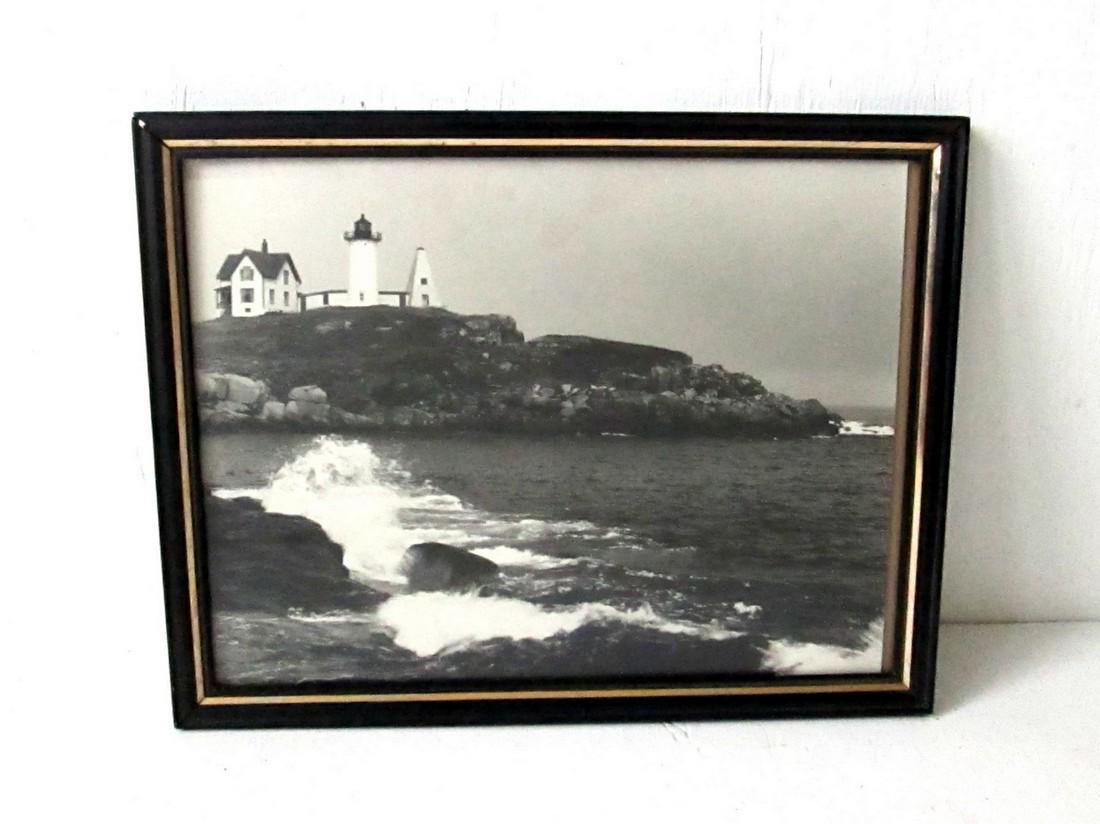 Early Nubble Light Photo: Title: Early Nubble Light Photo Date/Period: C 1911-61 Dimension: 8 3/4"H X 11 1/4"W (frame) Materials: Paper Additional Information: Rarely found original B & W photo of Cape Neddick Lighthouse (aka;