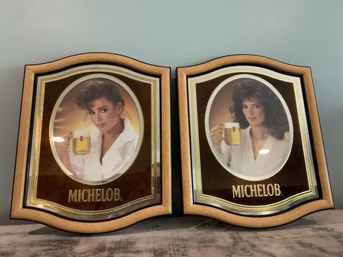 PAIR OF VINTAGE 80S MICHELOB BEER MIRROR SUPER MODEL (1 of 5)
