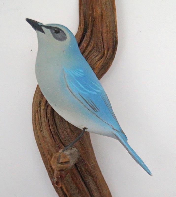 Vintage Song Bird Mounted on Branch Wood Carving: Title: Vintage Song Bird Mounted on Branch Wood Carving Dimension: Bird – 2 1/2" tall x 4 1/2" long. Wood – 9 3/4" long x 1 1/2" wide. Additional Information: A wonderful wood carving of a