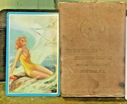 Vintage New York and Porto Rico Steamship Playing Cards: Title: Vintage New York and Porto Rico Steamship Playing Cards Pin Up Girl W Slipcase Provenance/Additional Info: VTG New York and Porto Rico Steamship co Playing Cards Pin Up Girl W Slipcase Material