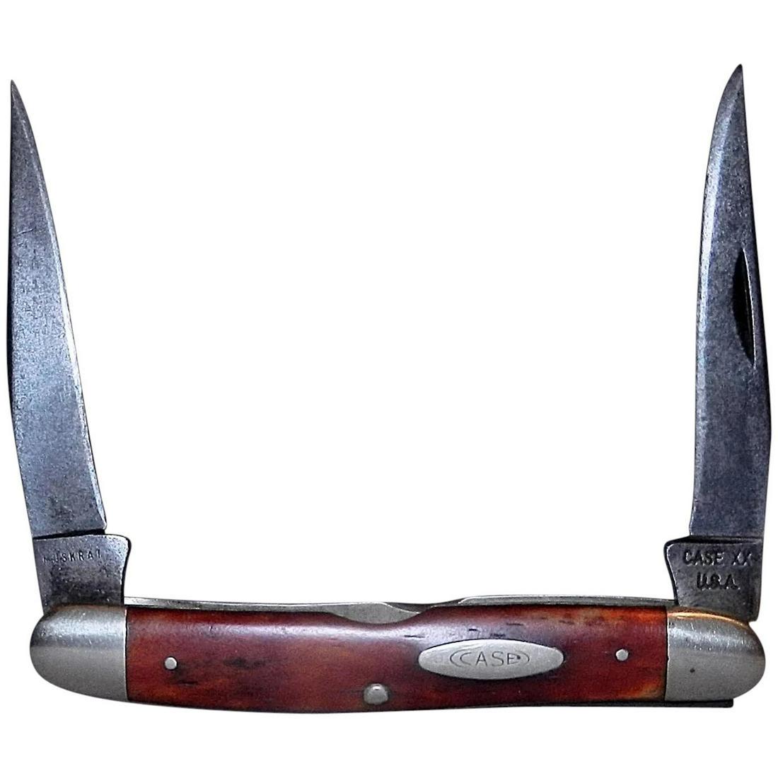 Vintage Case XX USA 1965-1969 Muskrat Red Bone Handle: This Case XX USA 1965-69 Muskrat Red Bone Handle Pocket Knife has been used, carried, and sharpened many times (blades are worn but the knife is still in Excellent Condition! Genuine Red Bone Handles