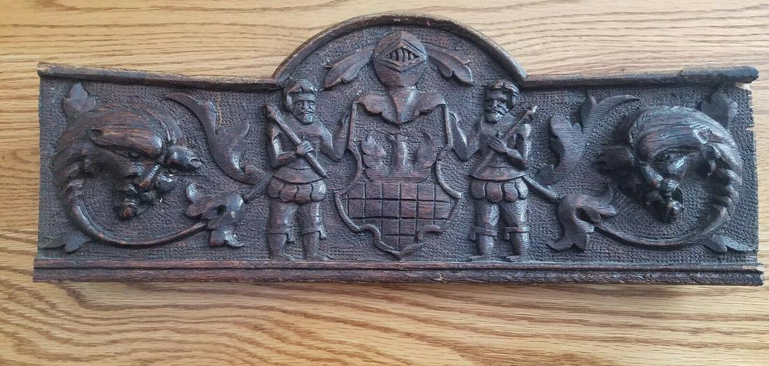 Carved pediment repurpose 1880 griffins gothic Oak (1 of 6)