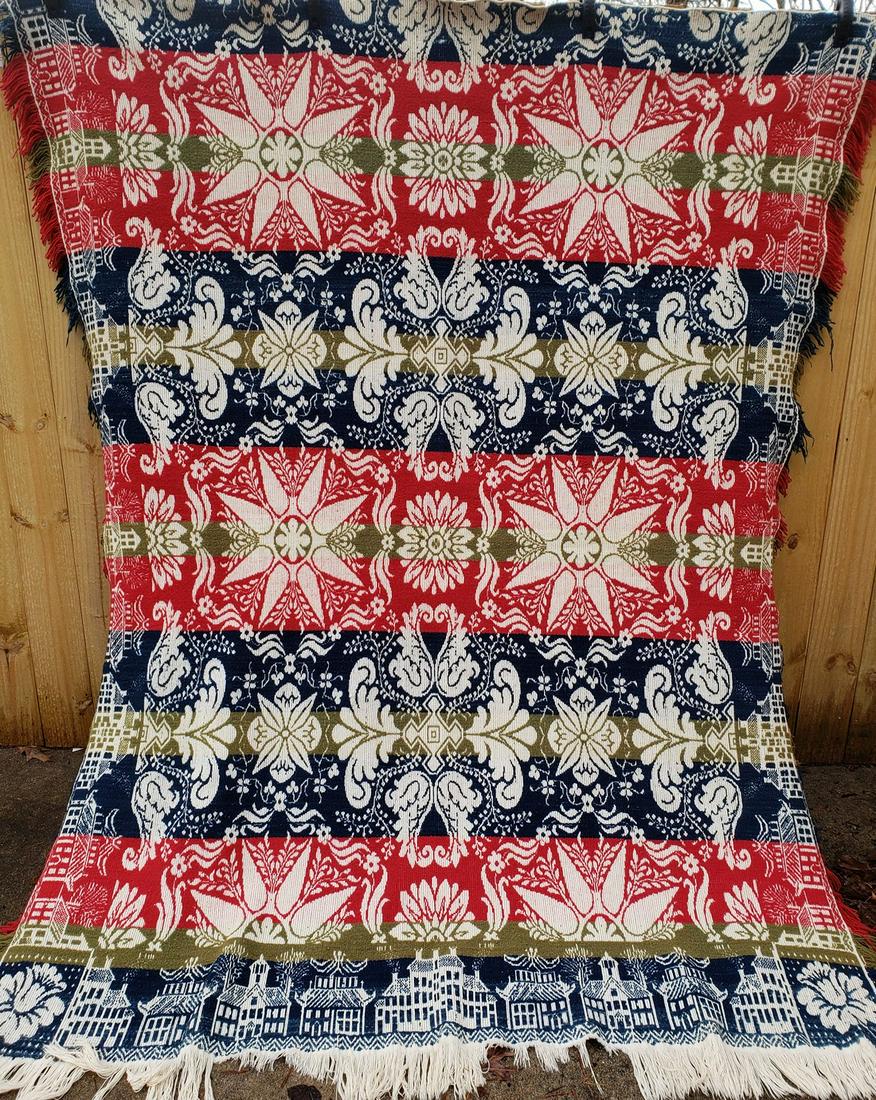 American Coverlet, 4 colors, houses (1 of 6)