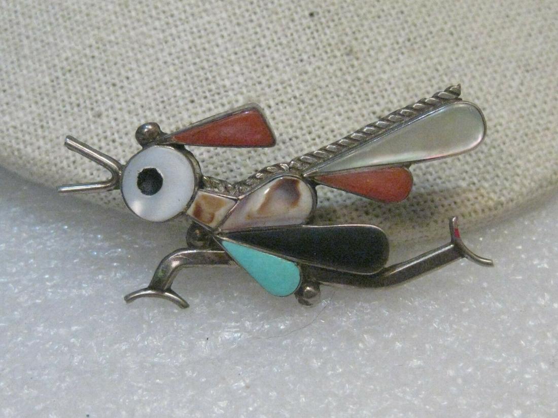 Vintage Southwestern Sterling Silver Inlaid Roadrunner (1 of 10)