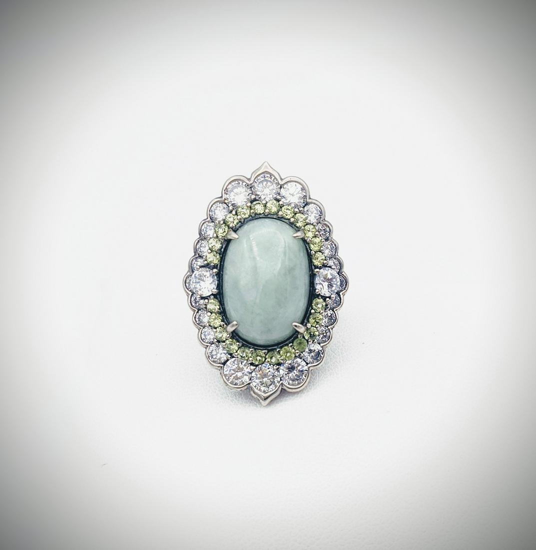 Sterling Silver Sz 8 Jade, Peridot & Cubic Zirconia (1 of 3)