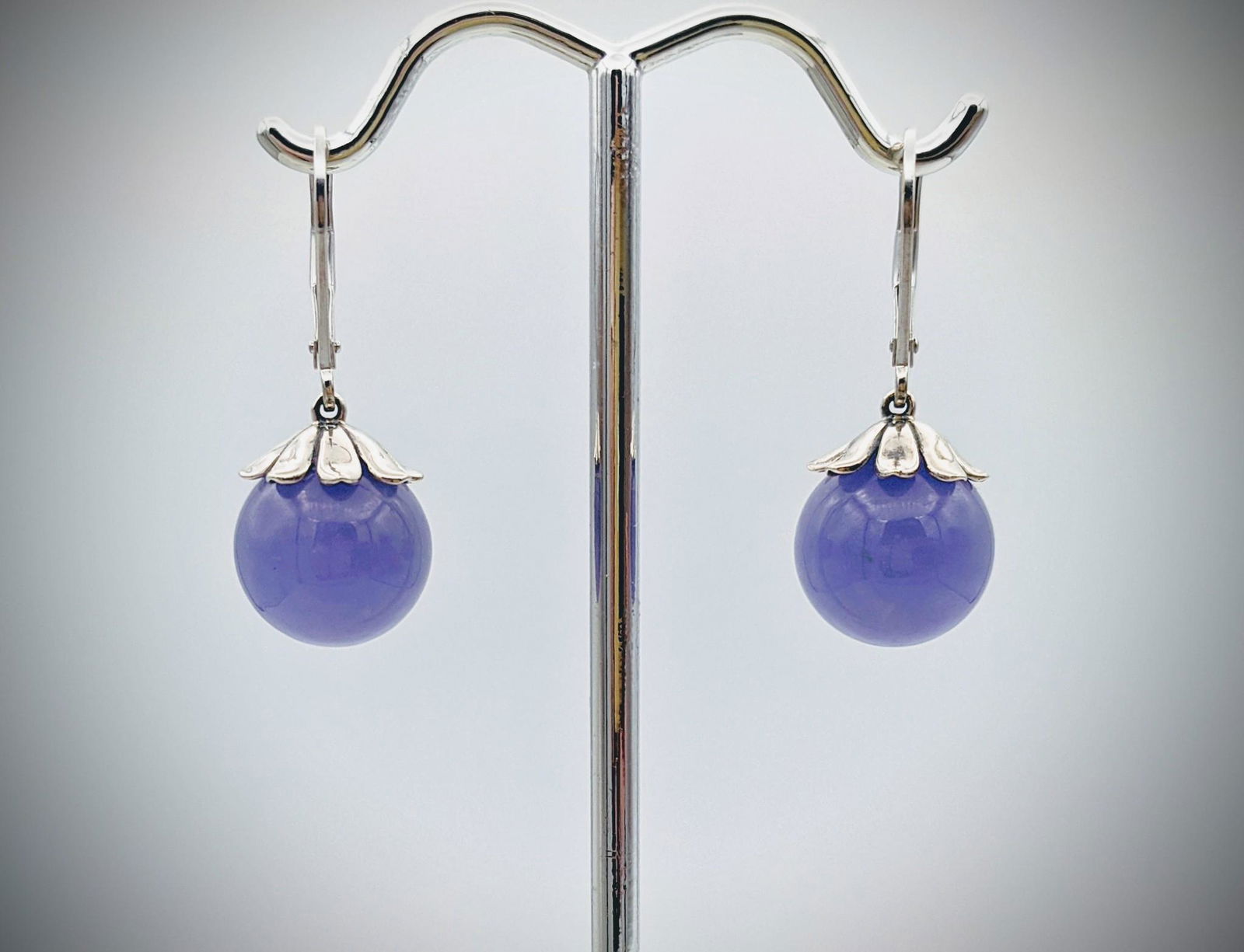 Sterling Silver Violet Jade Beaded Earrings (1 of 2)