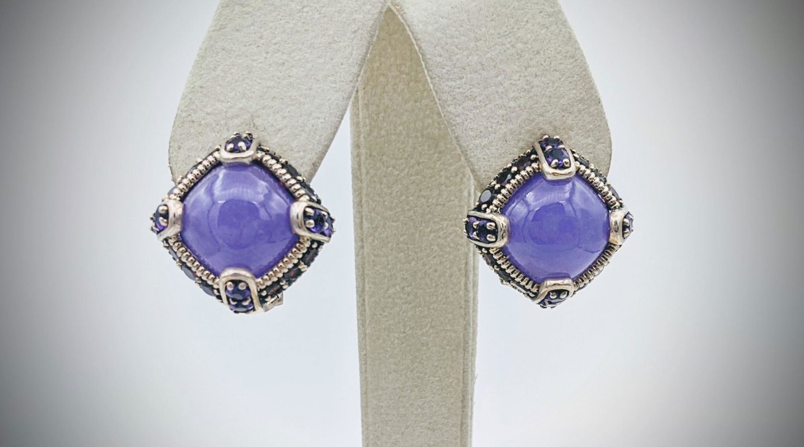 Sterling Silver Violet Jade, Garnet & Amethyst Earrings (1 of 3)