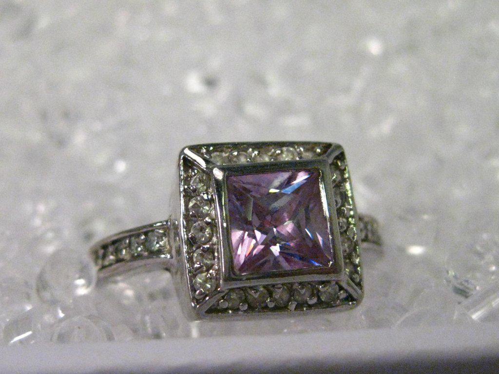Silver Tone Lia Sophia Lavender CZ Halo Ring with Clear (1 of 8)