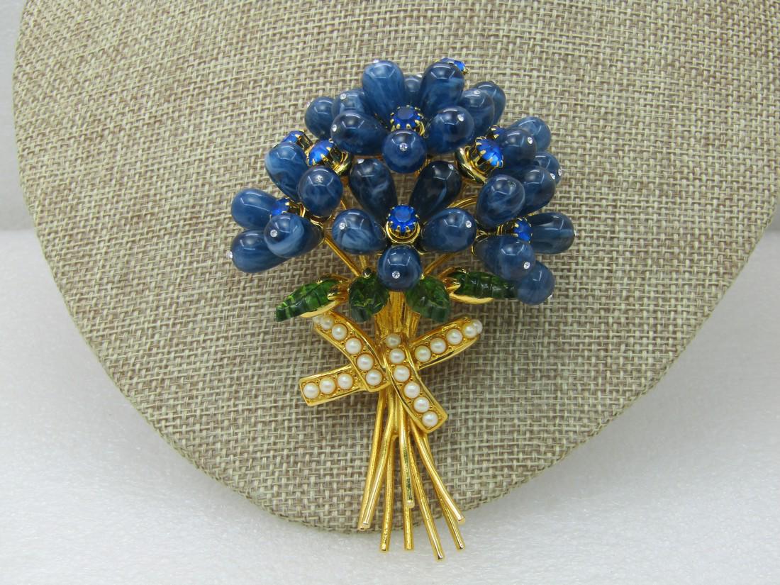 Vintage Joan Rivers Blue Bouqet Statement Brooch, (1 of 6)