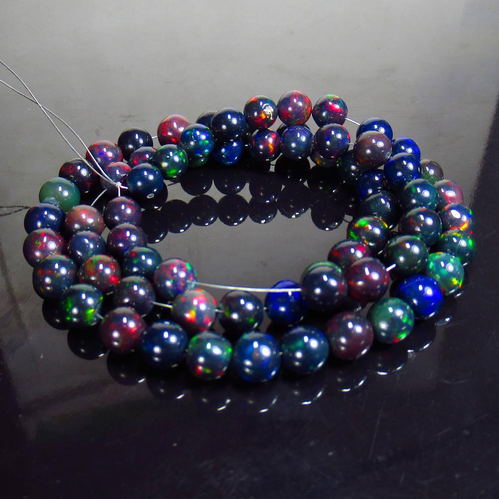 45.00 Ct Natural 89 Drilled Black Fire Opal Ball Beads (1 of 2)