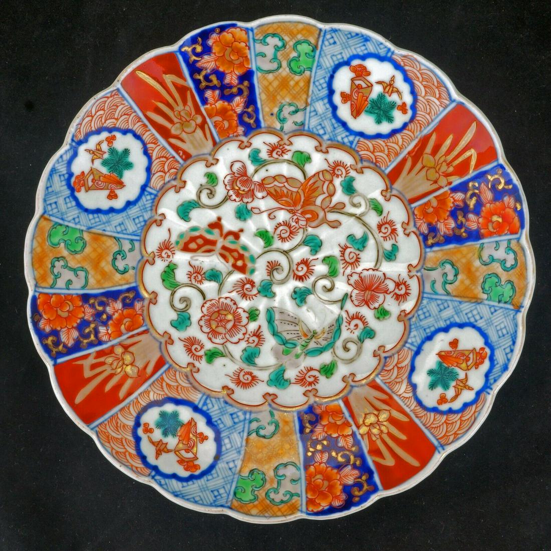 Japanese Meiji Imari plate butterflies among flowers (1 of 10)