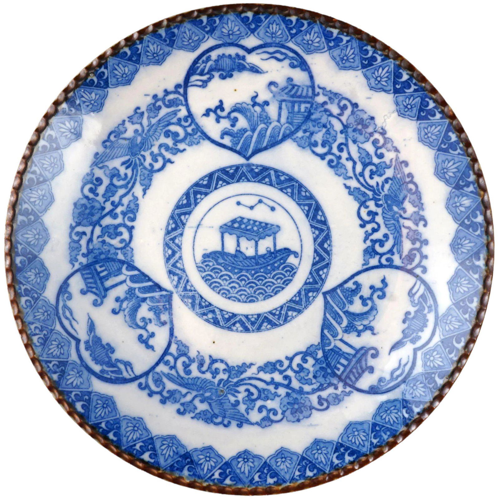Japanese Transfer Blue White Igezara Charger c 1900 (1 of 7)