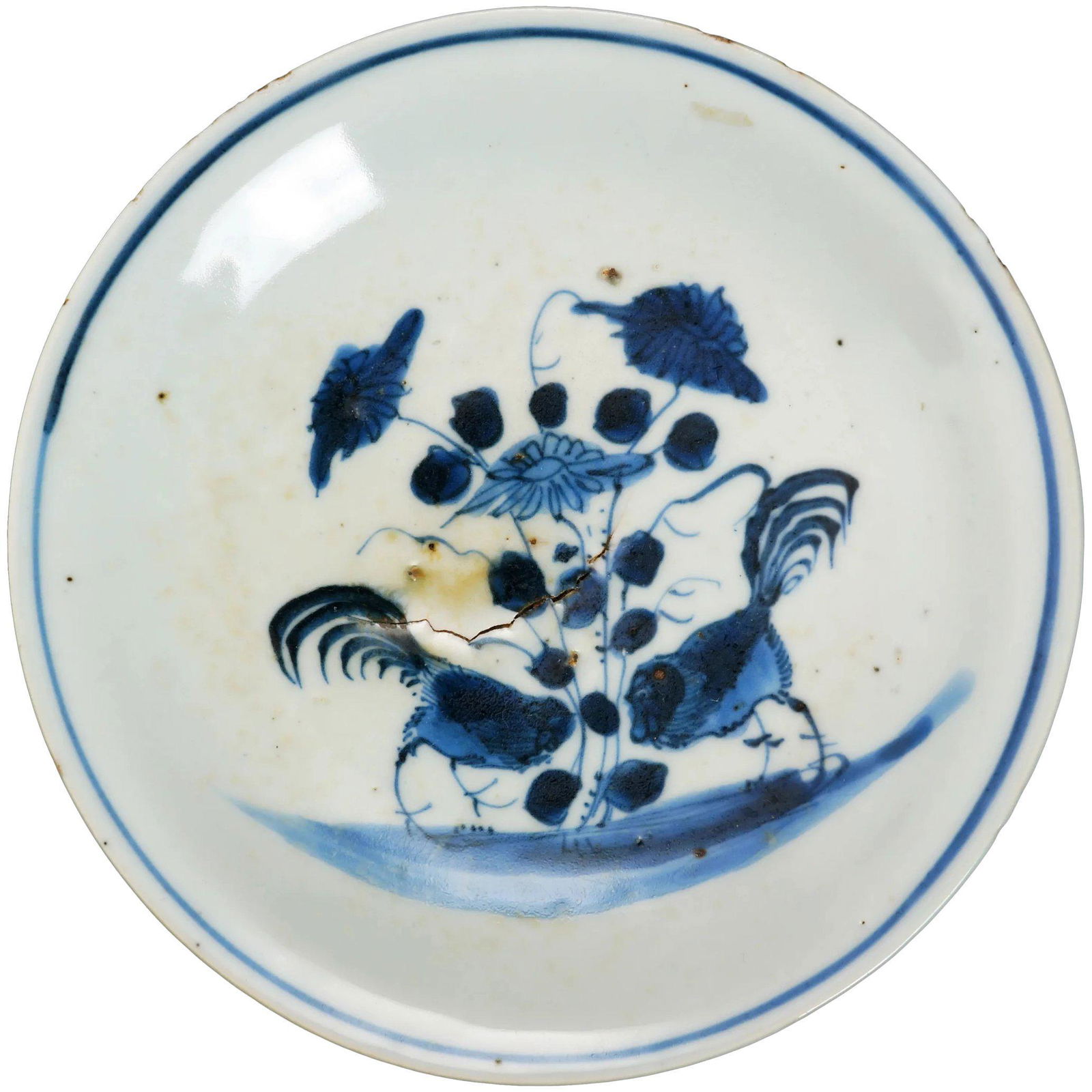 Small Ming Tianqi Blue and White Plate with Chickens (1 of 4)