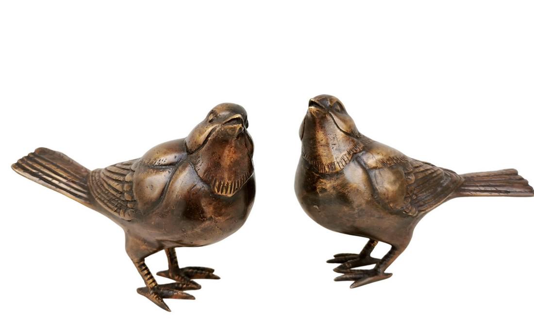 Pair of bronze birds - Bird ornaments - tits birds (1 of 8)