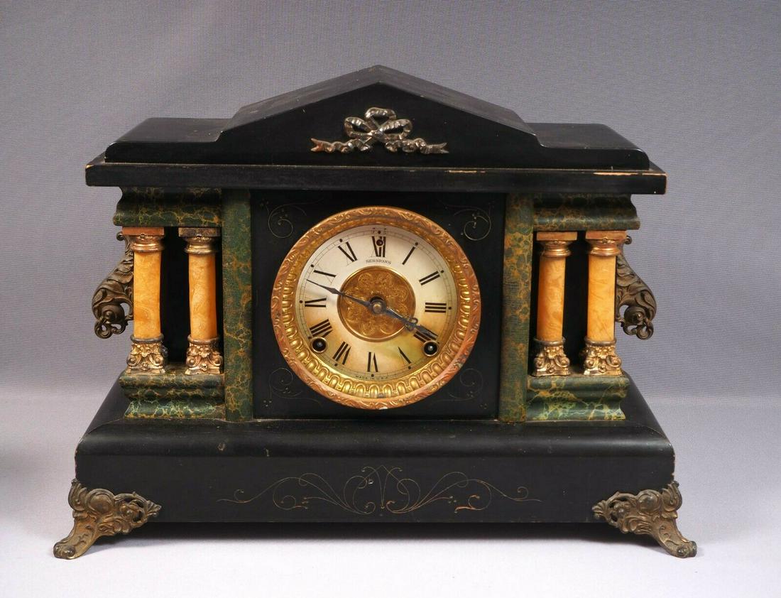 Antique Sessions 8 Day Wood Case Mantel Clock Columns (1 of 14)