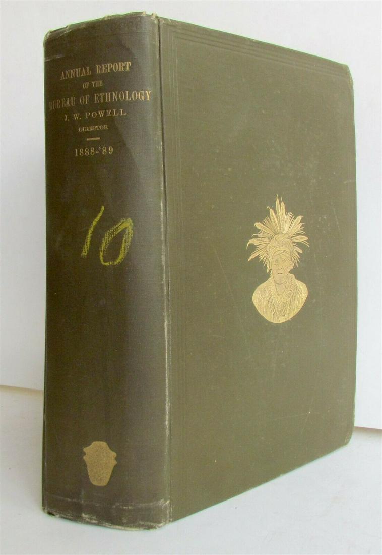 1888-1889 ANNUAL REPORT of BUREAU of ETHNOLOGY by J.W.: Printed in 1903 Size 8 by 11.5" Illustrated in color & b/w. Very good interior condition. Some wear of binding. Hand written number "10" on the spine. Reserve: $70.00 Shipping: Domestic: Flat-rate of 