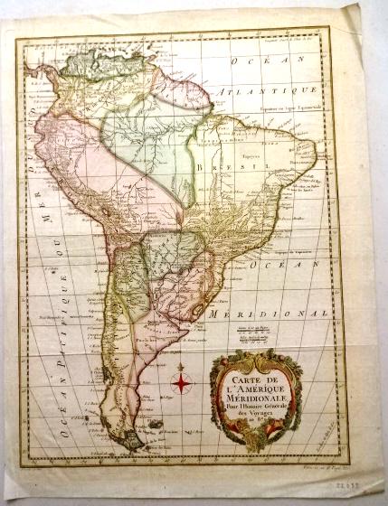 c1758 Hand Colored Map of South America (1 of 3)