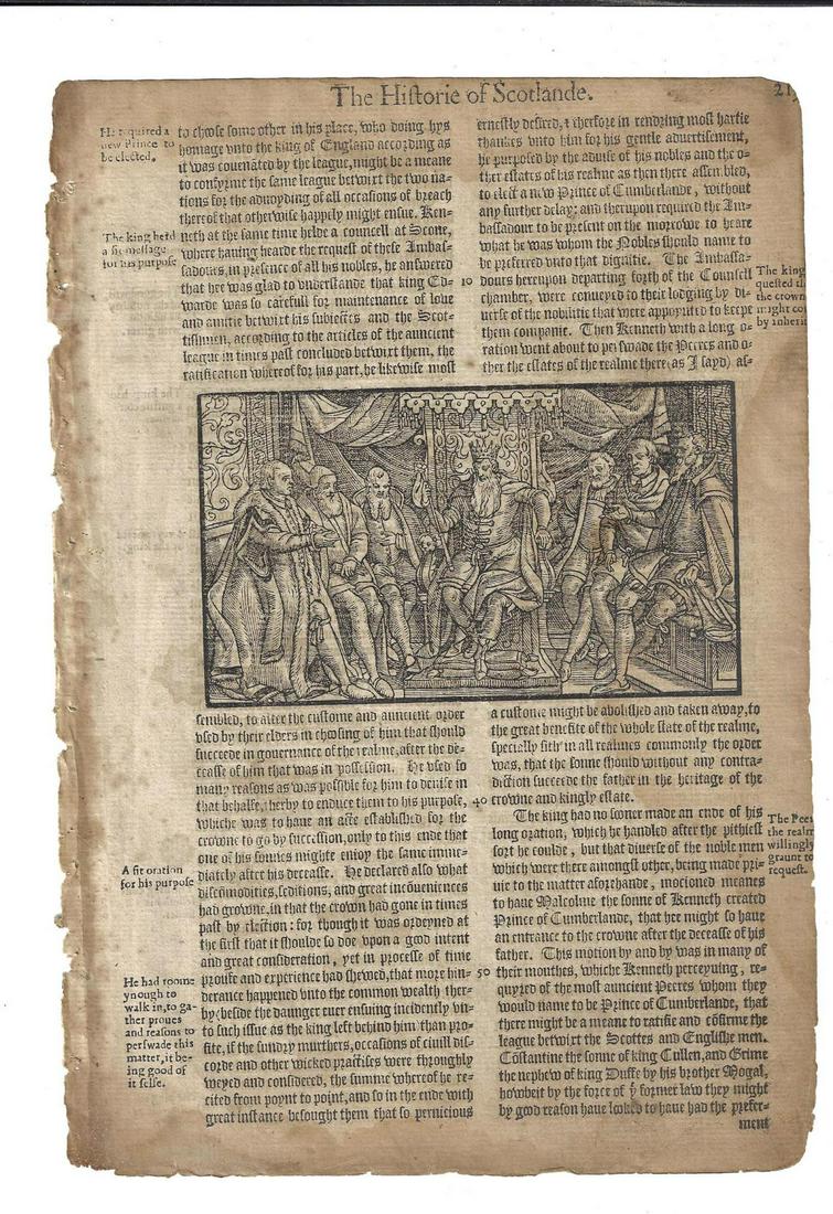 1577 Leaf Holinshed Woodcut of King at Court (1 of 1)