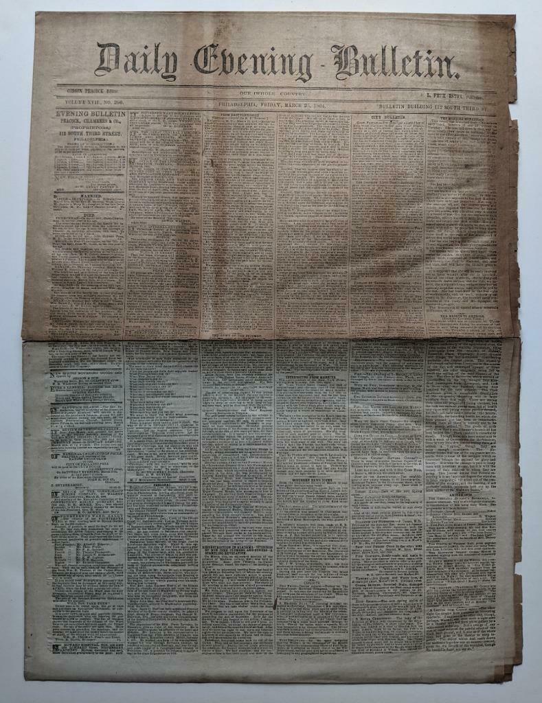 CIVIL WAR ERA NEWSPAPER 1864 DAILY EVENING BULLETIN (1 of 6)