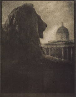 ALVIN LANGDON COBURN - The British Lion, 1905: Artist: Alvin Langdon Coburn Title: The British Lion, 1905 Medium: Sheet Fed Gravure, 1996, France Dimensions: 8.1x10.4" Description: Heat Wax Mounted on 12x16" Conservation Board Artist Bio: Alvin La