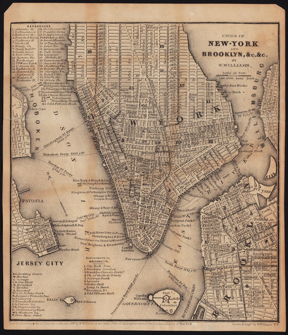 Very scarce NYC & Brooklyn by W. Williams, 1847 (1 of 4)
