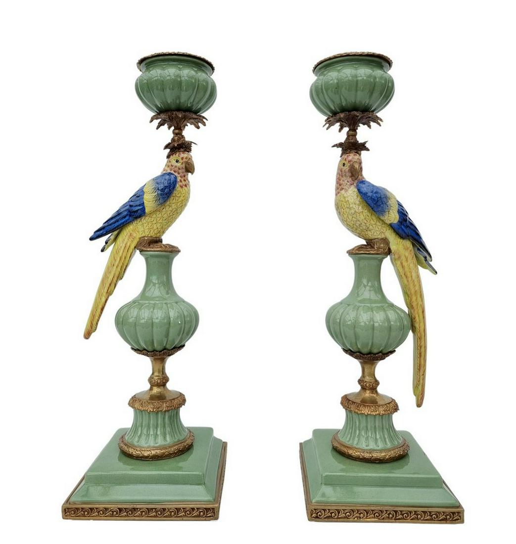Colonial candleholders - Parrots - Green & gold - (1 of 9)