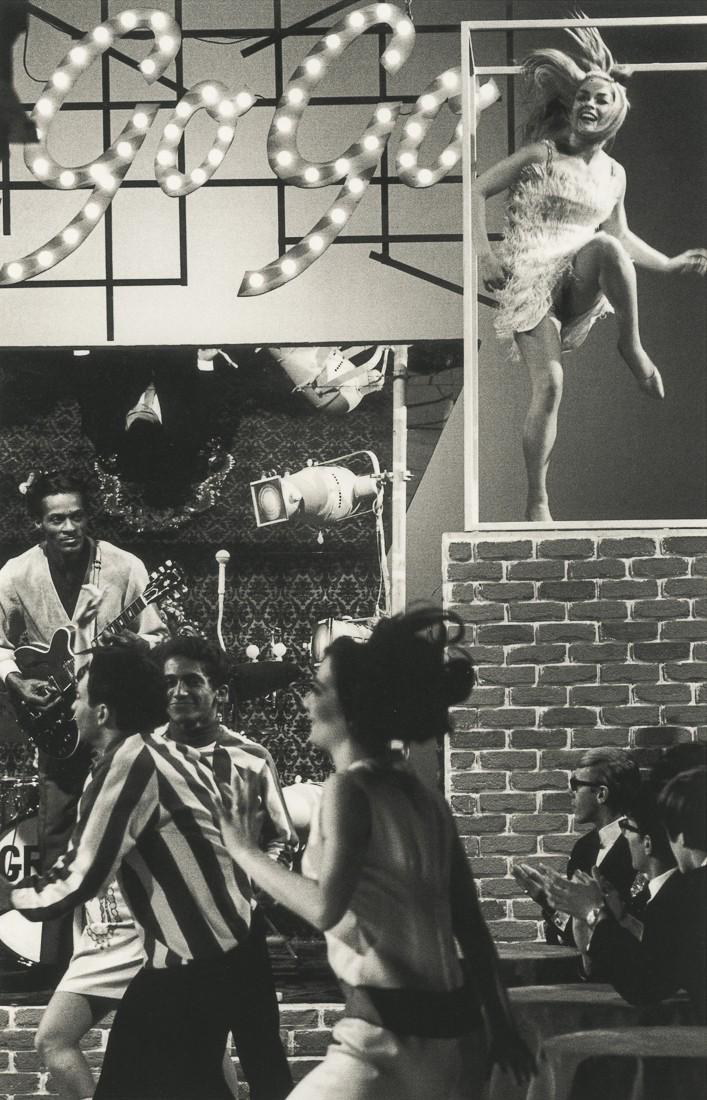 STEVE SCHAPIRO - Hullabaloo with Chuck Berry, 1965: Artist: STEVE SCHAPIRO Title: Hullabaloo with Chuck Berry, New York, 1965 Medium: Photo Litho, 2000, Italy Dimensions: 5.95x9.25" Description: Heat Wax Mounted on 11x14" Conservation Board Artist Bio: