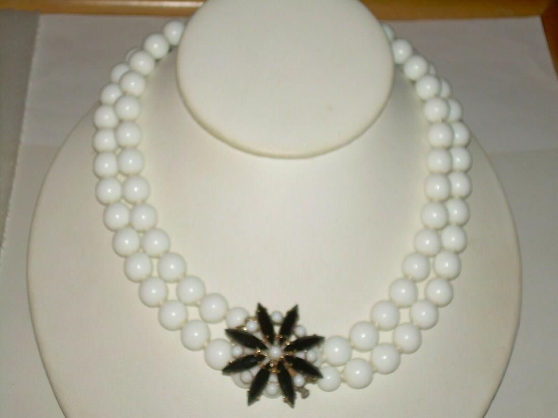 Vintage Milk Glass Double Strand Beaded Necklace - 54", (1 of 20)