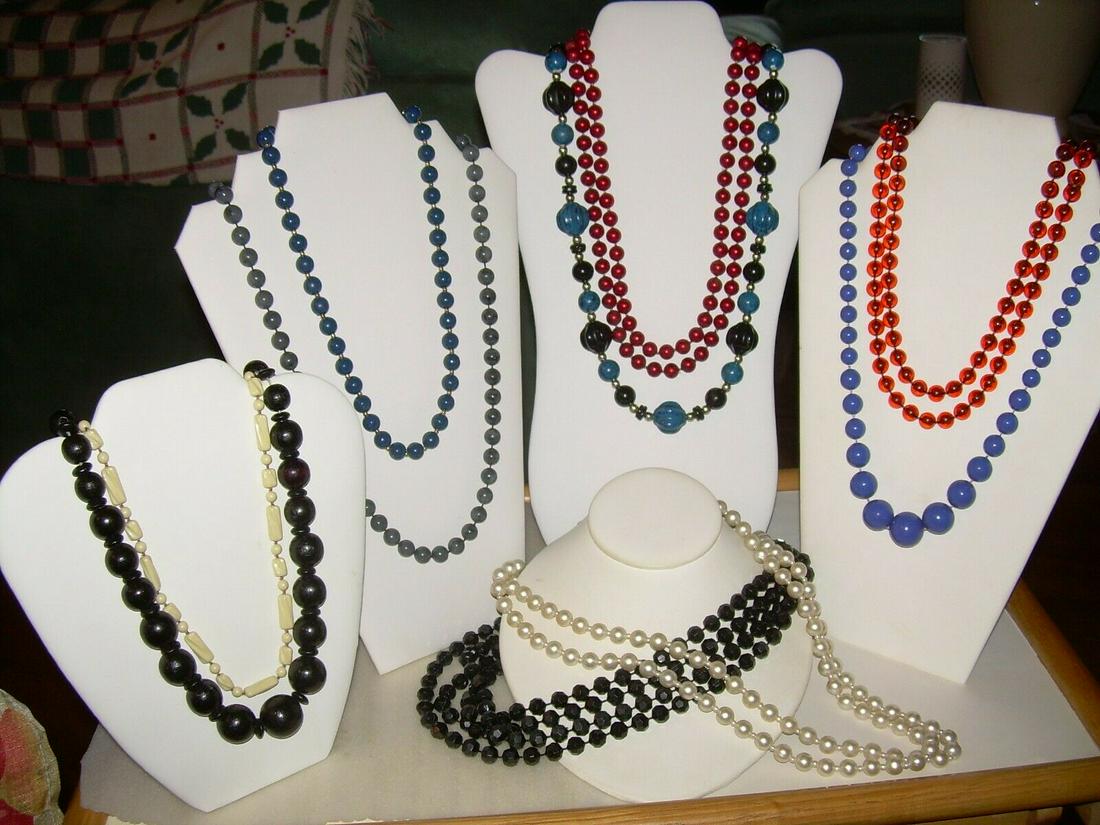 Vintage Lot Of 10 Beaded Necklaces; Some Signed: Vintage lot of black beaded jewelry necklaces. The necklaces come in all different colors, shapes and sizes.comes with a 36" . The necklaces are slip-over and some come with spring clasps. Some of the