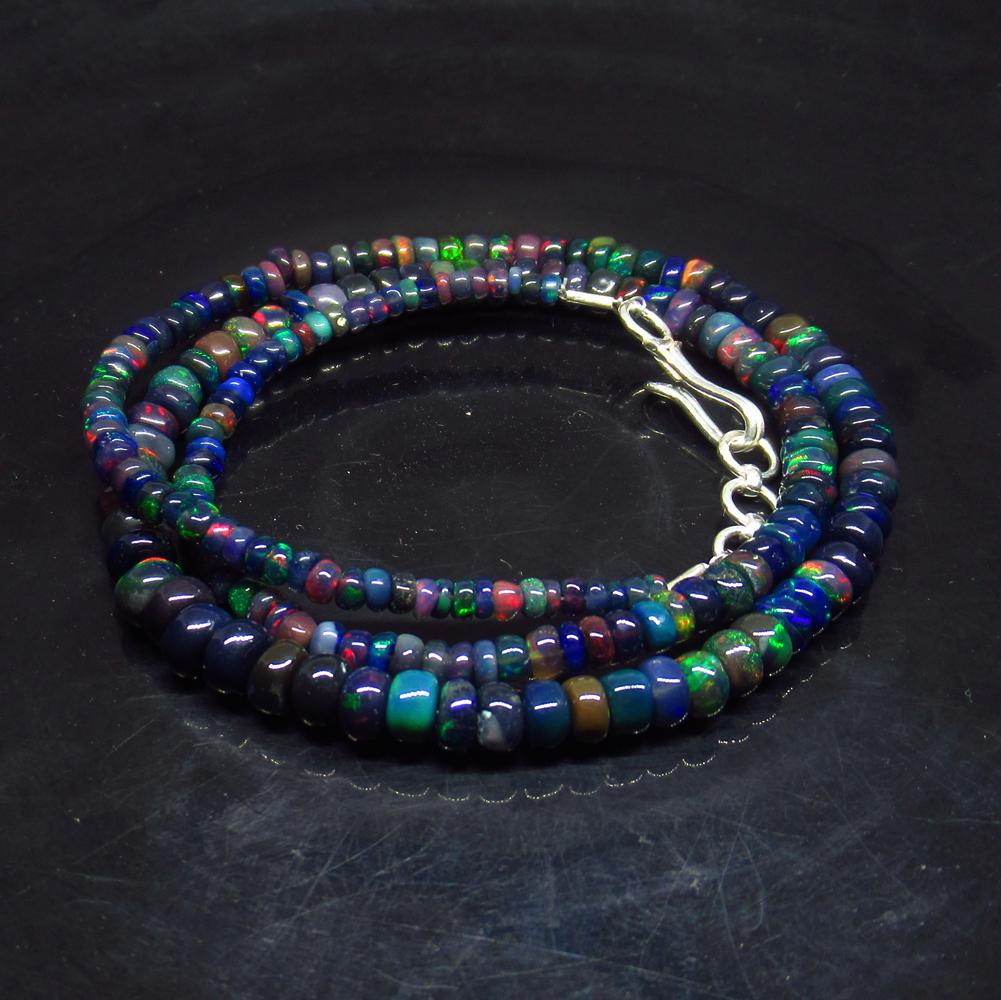 39.00 Ct 925 Silver 197 Black Fire Opal Beads Necklace (1 of 3)