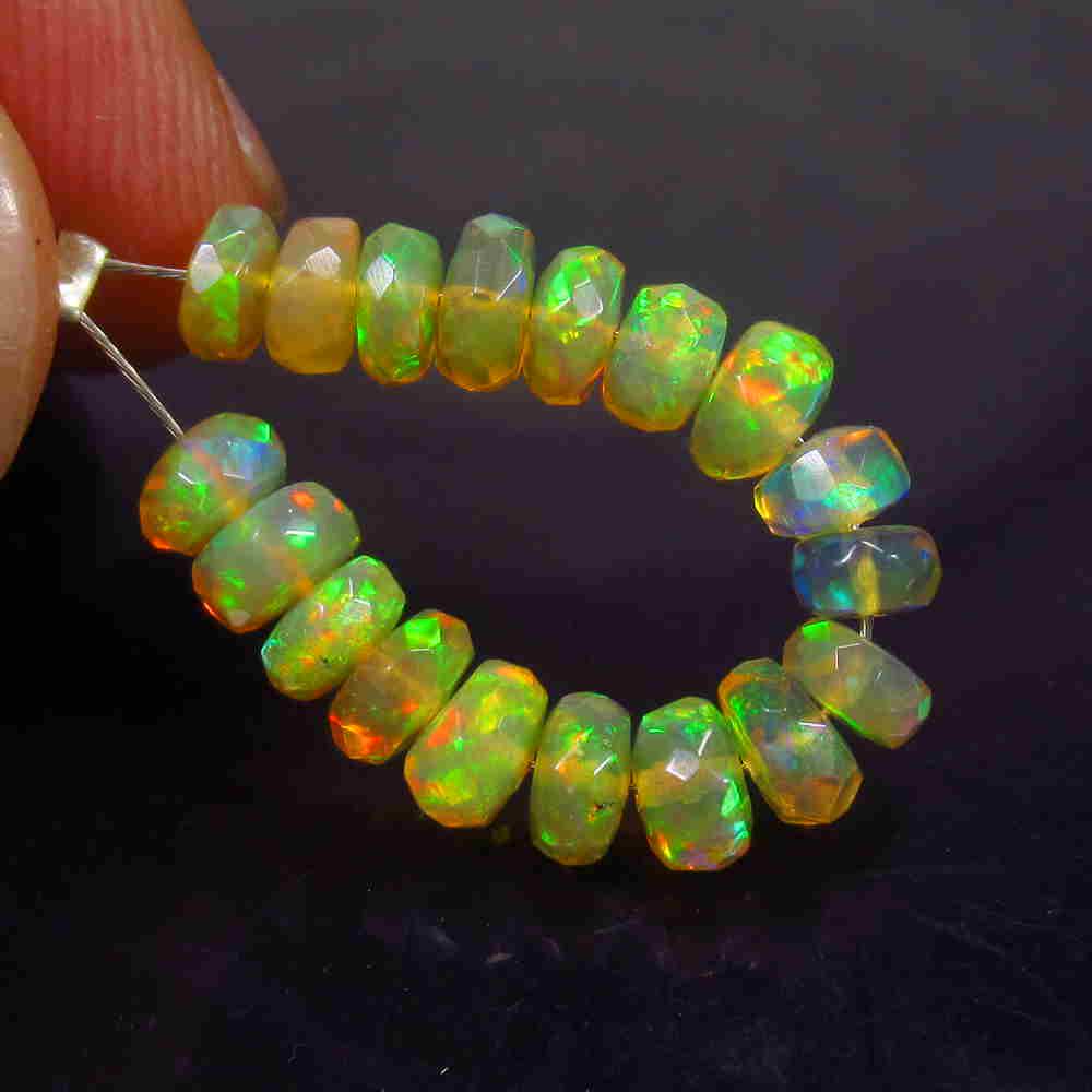 5.40 Ctw Natural 18 Drilled Faceted Fire Opal Beads: No Reserve! Title: 5.40 Ctw Natural 18 Drilled Faceted Fire Opal Beads Stone Clarity: Transparent Gemstone: Faceted Fire Opal Beads Carat Weight: 5.4 Size/Dimensions: 4.30 to 5.00 mm / 18 PC's Additio