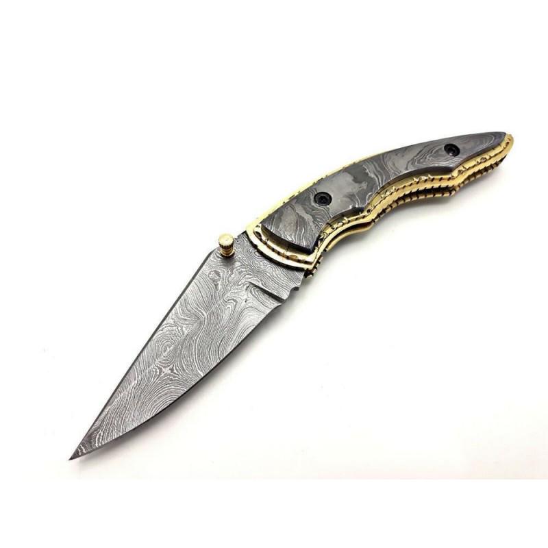 Knife damascus steel brass handle hunting handmade (1 of 7)