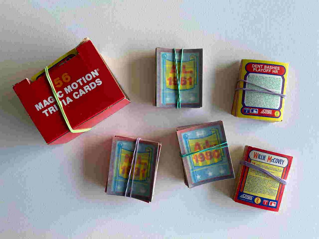 1 SET MAGIC MOTION TRIVIA TRADING CARDS: 1 SET OF MAGIC MOTION TRIVIA TRADING CARDS FROM THE 80S AND 90S. Reserve: $2.00 Shipping: Domestic: Flat-rate of $9.00 to anywhere within the contiguous U.S. International: Foreign shipping rates are