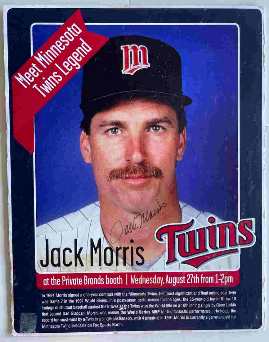 JACK MORRIS SIGNED MN TWINS POSTER: JACK MORRIS SIGNED MN TWINS POSTER Reserve: $5.00 Shipping: Domestic: Flat-rate of $12.00 to anywhere within the contiguous U.S. International: Foreign shipping rates are determined by destination. Co