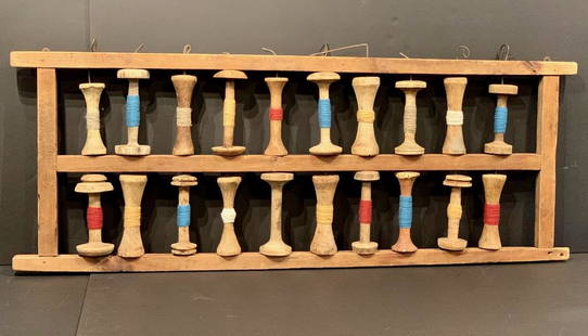 19th c Weaver's Skarn: Title: 19th c Weaver's SkarnDate/Period: 19th cDimension: 57 in. x 23 in.Additional Information: Device for storing Yarn which was then transferred onto warp beam of loom. Bold, sculptural impact