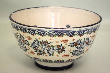 A red, blue and green Bristol delft steep sided punch