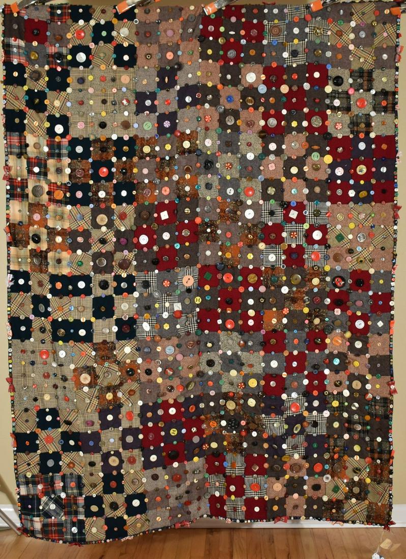 Rare 40's Folk Art Button Quilt (1 of 20)