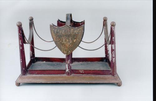 A rare painted tin tavern pipe rack with tray and spill: Title: A rare painted tin tavern pipe rack with tray and spill holders Date: c. 1790 Dimensions: 10" H x 14 3/4" W x 8" L Shipping: Domestic: Shipping rates are determined by destination International