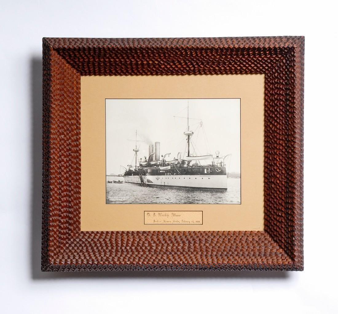 Tramp Art Frame USS Maine Photo (1 of 4)