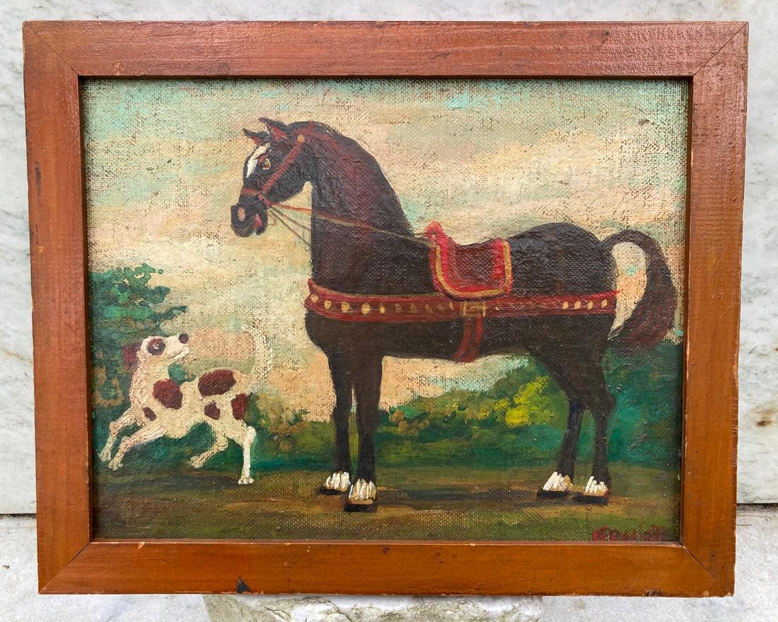 Original oil on board of a dog and pony (1 of 3)
