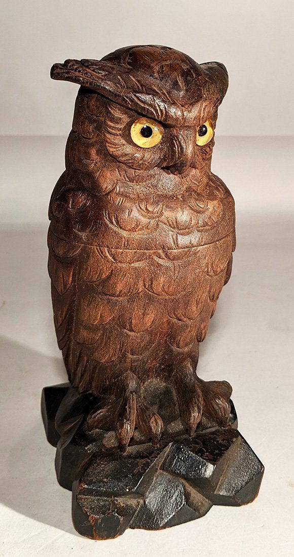 Black Forest Carved Horned Owl Inkwell (1 of 5)